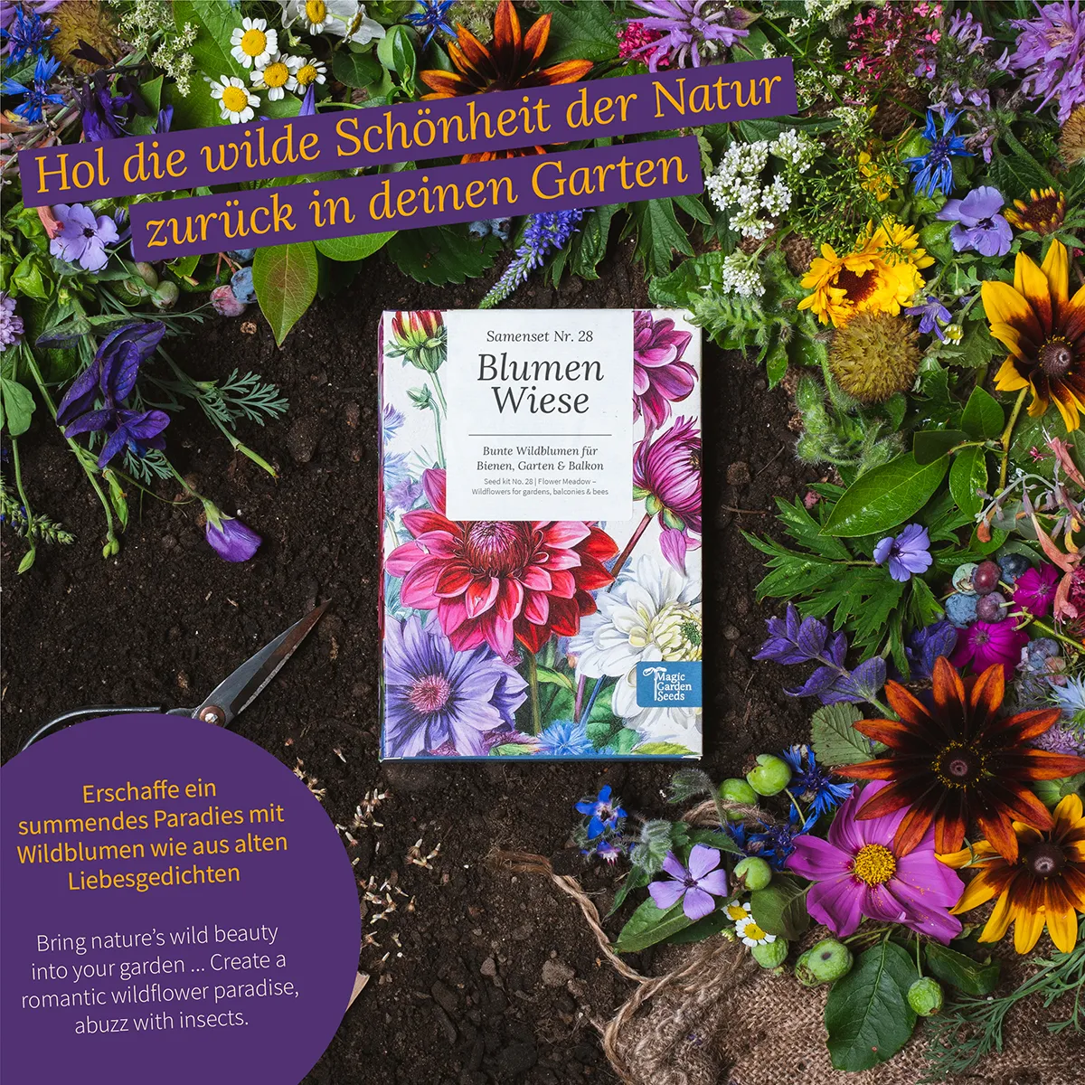 Blumen-Wiese: Bunte Wildblumen für Bienen, Garten & Balkon – Samenset Nr. 28